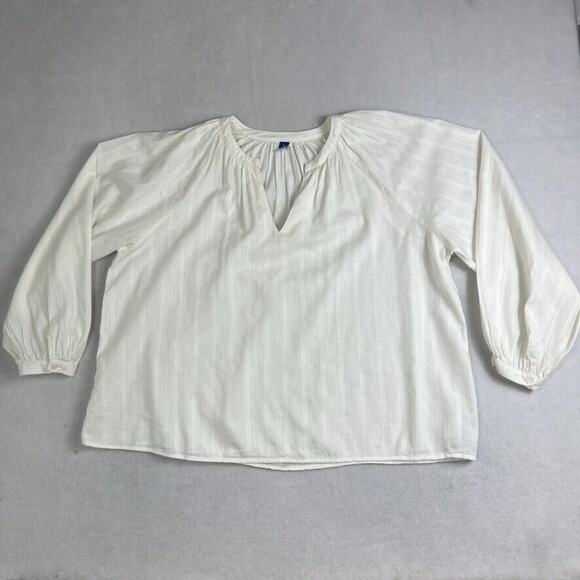 Old Navy Blouse Women's XL Textured Dobby Top Sea Salt Cream Boho Peasant - Picture 2 of 10